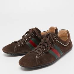Gucci Dark Brown Suede Web Sneakers Size 40.5