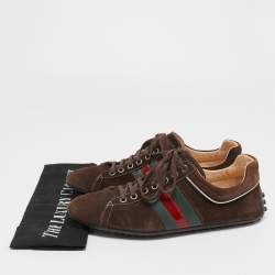Gucci Dark Brown Suede Web Sneakers Size 40.5