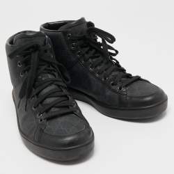 Gucci Black/Grey GG Supreme Canvas and Leather Brooklyn High Top Sneakers Size 40.5 