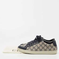 Gucci Navy Blue/Grey Leather and Coated Canvas GG Low Top Sneakers Size 40