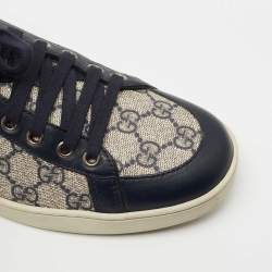 Gucci Navy Blue/Grey Leather and Coated Canvas GG Low Top Sneakers Size 40