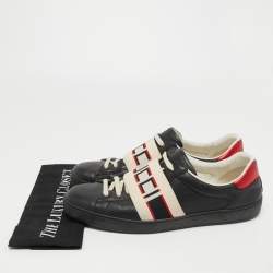 Gucci Black Leather Logo Elastic Band Ace Sneakers Size 44.5