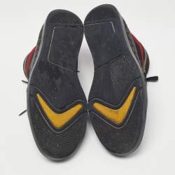 Gucci Navy Blue/Brown Leather and Nylon Diamante Web High Top Sneakers Size 43