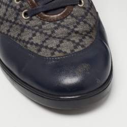 Gucci Navy Blue/Brown Leather and Nylon Diamante Web High Top Sneakers Size 43