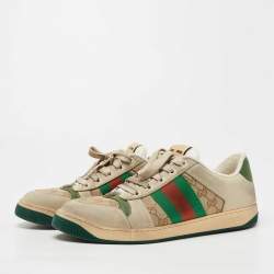Pre Owned Gucci Tricolor Nubuck Leather and GG Canvas Screener Sneakers Size 43