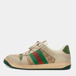 Gucci Tricolor Nubuck Leather and GG Canvas Screener Sneakers Size 43