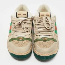 Pre Owned Gucci Tricolor Nubuck Leather and GG Canvas Screener Sneakers Size 43