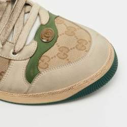 Pre Owned Gucci Tricolor Nubuck Leather and GG Canvas Screener Sneakers Size 43