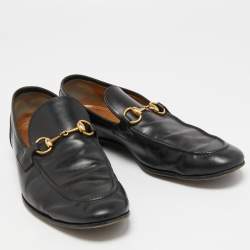 Gucci Black Leather Jordaan Loafers Size 43