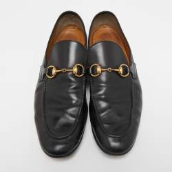 Gucci Black Leather Jordaan Loafers Size 43
