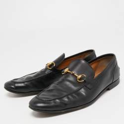Gucci Black Leather Jordaan Loafers Size 43