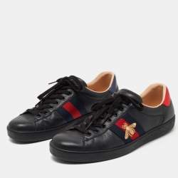 Gucci Black Leather Ace Bees and Stars Embroidered Low Top Sneakers Size  45.5 Gucci