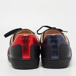 Pre Owned Gucci Black Leather Bee Embroidered Ace Sneakers Size 43.5
