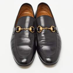 Pre Owned Gucci Black Leather Jordaan Loafers Size 41.5