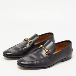 Pre Owned Gucci Black Leather Jordaan Loafers Size 41.5