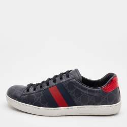 Gucci Black GG Supreme Canvas Web Ace Low Top Sneakers Size 41.5