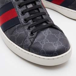 Gucci Black GG Supreme Canvas Web Ace Low Top Sneakers Size 41.5