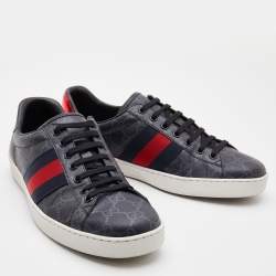 Gucci Black GG Supreme Canvas Web Ace Low Top Sneakers Size 41.5