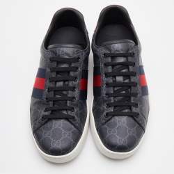 Gucci Black GG Supreme Canvas Web Ace Low Top Sneakers Size 41.5