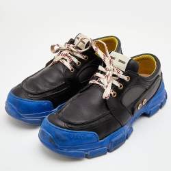 Gucci Black Leather Colorblock Pattern Low Top Sneakers Size 43.5