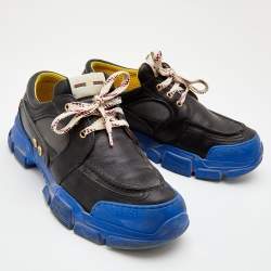 Gucci Black Leather Colorblock Pattern Low Top Sneakers Size 43.5