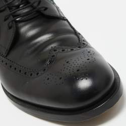 Gucci Black Brogue Leather Bee Web Detail Lace Up Oxfords Size 46.5