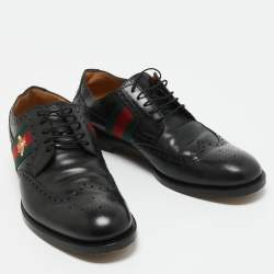 Gucci Black Brogue Leather Bee Web Detail Lace Up Oxfords Size 46.5