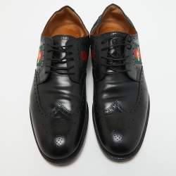 Gucci Black Brogue Leather Bee Web Detail Lace Up Oxfords Size 46.5
