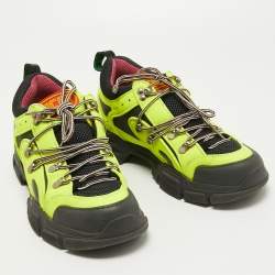 Gucci Green/Black Leather and Mesh Flashtrek Sneakers Size 42