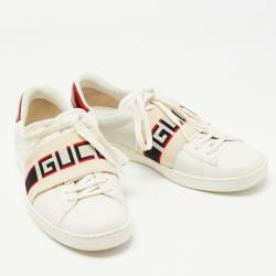 Pre Owned Gucci White Leather Logo Band Ace Sneakers Size 42