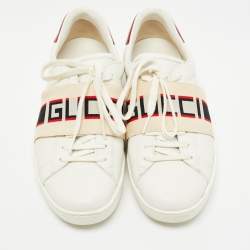 Pre Owned Gucci White Leather Logo Band Ace Sneakers Size 42