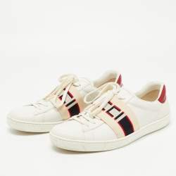 Pre Owned Gucci White Leather Logo Band Ace Sneakers Size 42