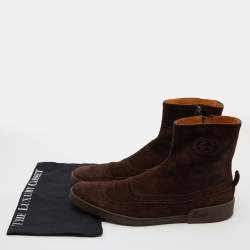 Gucci Dark Brown Suede Brogue Ankle Length Boots Size 43.5