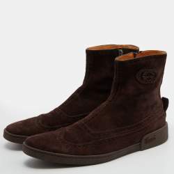 Gucci Dark Brown Suede Brogue Ankle Length Boots Size 43.5