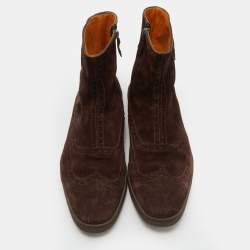 Gucci Dark Brown Suede Brogue Ankle Length Boots Size 43.5