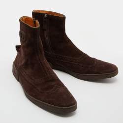 Gucci Dark Brown Suede Brogue Ankle Length Boots Size 43.5
