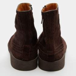 Gucci Dark Brown Suede Brogue Ankle Length Boots Size 43.5
