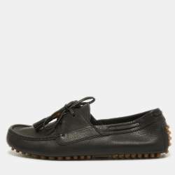 Gucci Black Leather Bamboo Tassel Boat Loafers Size 42
