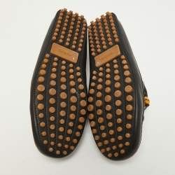 Gucci Black Leather Bamboo Tassel Boat Loafers Size 42