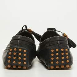 Gucci Black Leather Bamboo Tassel Boat Loafers Size 42