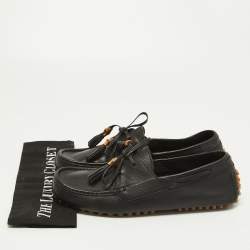 Gucci Black Leather Bamboo Tassel Boat Loafers Size 42