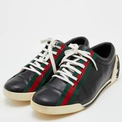 Gucci Black Leather Web Detail Low Top Sneakers Size 43