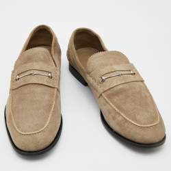Gucci Grey Suede Horsebit Slip On Loafers Size 45.5