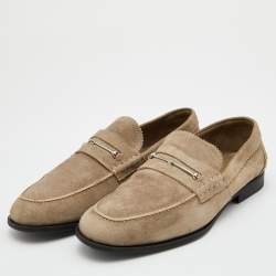 Gucci Grey Suede Horsebit Slip On Loafers Size 45.5