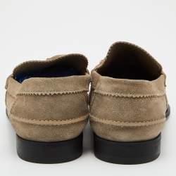 Gucci Grey Suede Horsebit Slip On Loafers Size 45.5