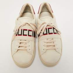 Gucci White Leather Logo Elastic Band Ace Sneakers Size 42
