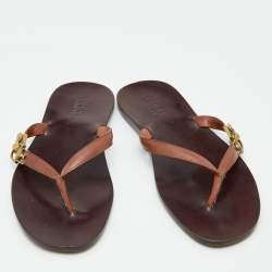 Gucci Brown Leather Thong Flats Size 43