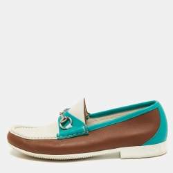 Gucci Tricolor Leather Horsebit Slip On Loafers Size 42