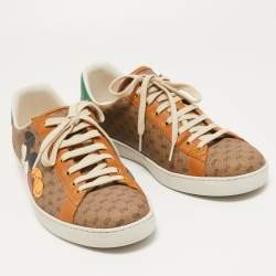 Gucci Brown Leather and Canvas Ace Low Top Sneakers Size 46.5
