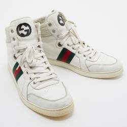 Gucci White Leather Web Detail High Top Sneakers Size 44.5